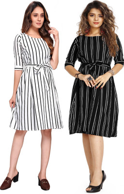 Gurudev Fashionn Women A-line Multicolor Above Knee/Mid Thigh Length Dress