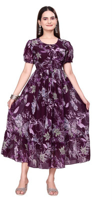 GROMint Women Fit and Flare Purple Maxi/Full Length Dress