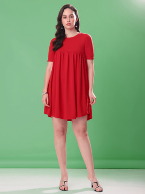 PURVAJA Women Fit and Flare Red Mini/Short Dress