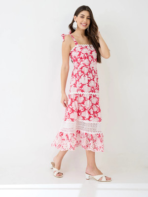 Globus Women Fit and Flare Red Midi/Calf Length Dress