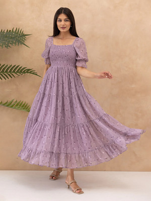 LookShine Women A-line Purple Midi/Calf Length Dress