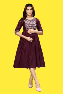 DICHIKA enterprise Women Fit and Flare Maroon Midi/Calf Length Dress