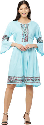 A R J FASHION Women Fit and Flare Light Green Knee Length Dress