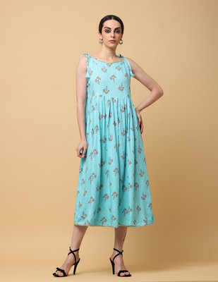 Angkor Women Fit and Flare Multicolor Midi/Calf Length Dress