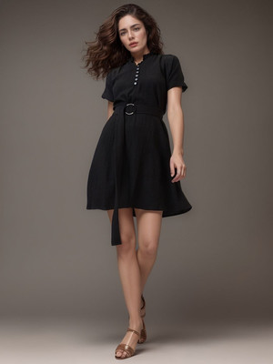 Dressberry Women Fit and Flare Black Knee Length Dress