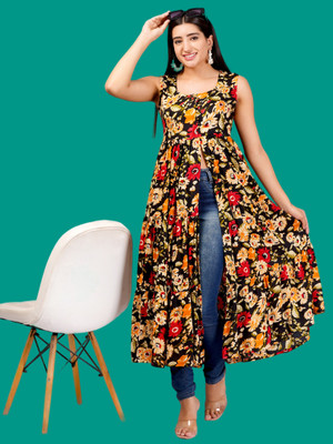 JC4U Women Fit and Flare Multicolor Midi/Calf Length Dress