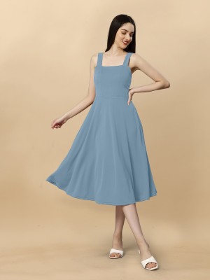 LADY SHOPI Women Fit and Flare Light Blue Dress