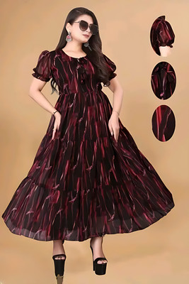 Vanray Fashion Women Fit and Flare Red Ankle Length Dress