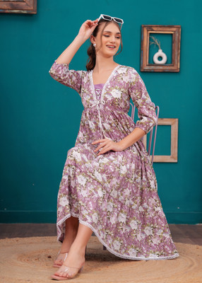 Highlight fashion export Women Fit and Flare Purple Midi/Calf Length Dress
