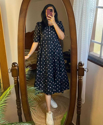 PARIKSHIT Women A-line Black Midi/Calf Length Dress