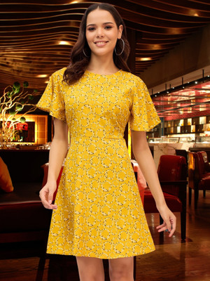 Dressberry Women A-line Yellow Above Knee/Mid Thigh Length Dress