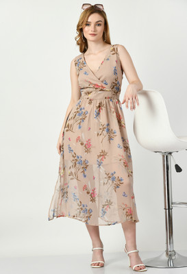 COATTIRE Women A-line Multicolor Midi/Calf Length Dress