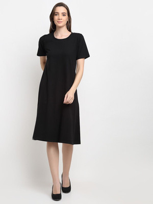 BRINNS Women A-line Black Midi/Calf Length Dress