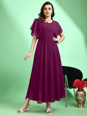 Fashion2wear Women Gown Purple Maxi/Full Length Dress