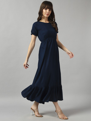 Raiyani Enterprise Women Fit and Flare Blue Maxi/Full Length Dress
