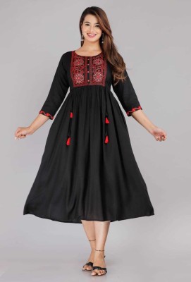 ERT IRAWAT Women Embroidered Flared Kurta(Black)