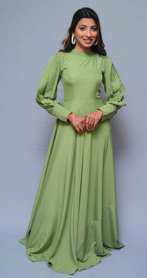 diyaz Women Fit and Flare Light Green Maxi/Full Length Dress
