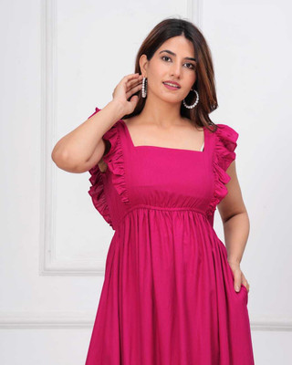 Abbas Fashion Women Fit and Flare Pink Midi/Calf Length Dress