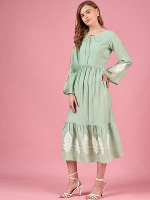 all about you Women Fit and Flare Green Midi/Calf Length Dress