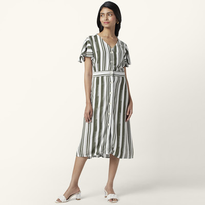 Honey By Pantaloons Women A-line Dark Green Midi/Calf Length Dress