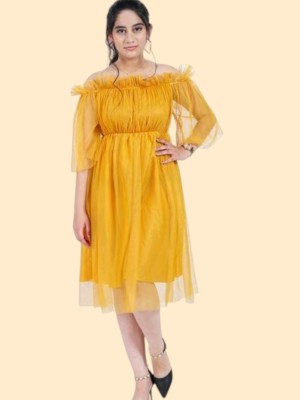 Trendoraa Women Fit and Flare Yellow Dress