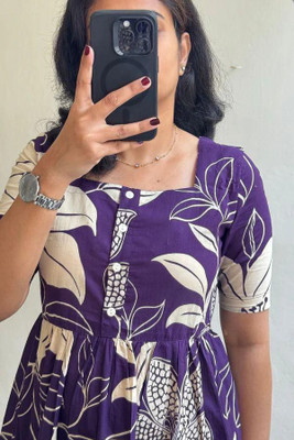 Dagar Women Ethnic Dress Purple, Beige Midi/Calf Length Dress