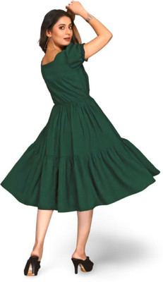 SHABRI FASHION Women Fit and Flare Green Below Knee Dress