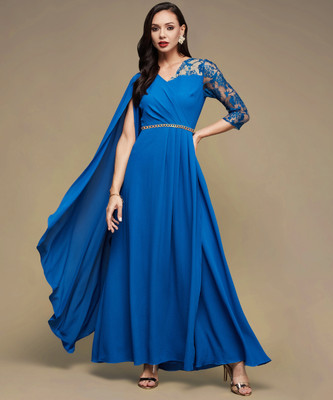 Miss Chase Women A-line Blue Maxi/Full Length Dress