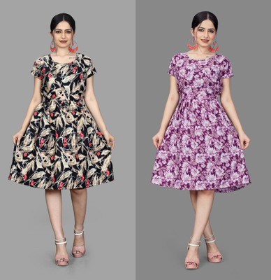 VARUDI Women Fit and Flare Multicolor Mini/Short Dress