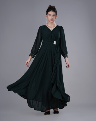 EENDLESS ATIRE Women Fit and Flare Dark Green Maxi/Full Length Dress