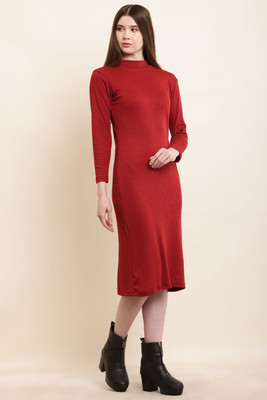 Shyammc Women Bodycon Maroon Above Knee/Mid Thigh Length Dress
