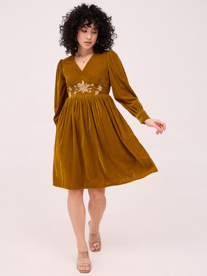all about you Women A-line Yellow Knee Length Dress