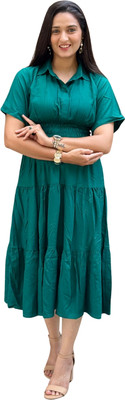 Dharmaj Creation Women Ethnic Dress Green Knee Length Dress