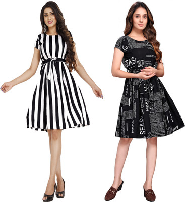 Rinra Women A-line Multicolor Below Knee Dress