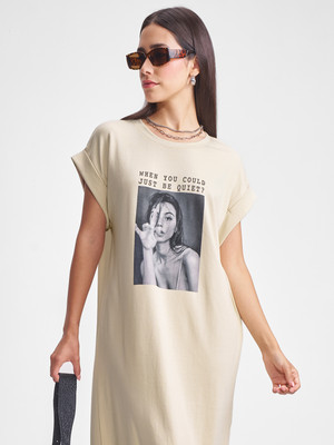 Tokyo Talkies Women T Shirt Beige Midi/Calf Length Dress