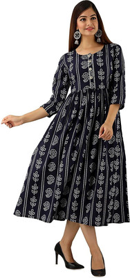 Dhruvi Fashion Women Printed, Dyed/Ombre A-line Kurta(Blue)