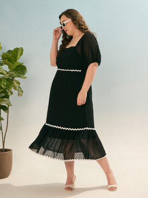 SASSAFRAS Curve Women A-line Black Midi/Calf Length Dress