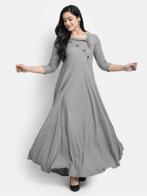 YELLOW GALLARY Women Fit and Flare Grey Maxi/Full Length Dress
