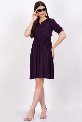 Majestykart Women Fit and Flare Purple Ankle Length Dress