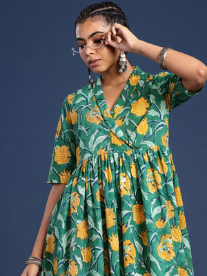 Taavi Women A-line Green Knee Length Dress