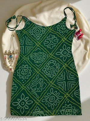 Lugru Collection Women Bandhani, Geometric Print, Printed Tunic Kurta(Green)