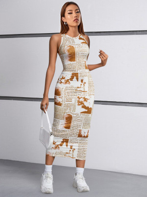 Toochki Women Bodycon Brown Midi/Calf Length Dress