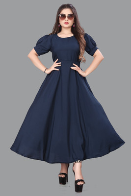 RYKER ENTERPRISE Women Fit and Flare Dark Blue Ankle Length Dress