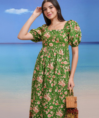 Tokyo Talkies Women Fit and Flare Multicolor Midi/Calf Length Dress