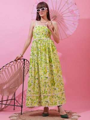 Seek By Sheetal Women Fit and Flare Green Maxi/Full Length Dress