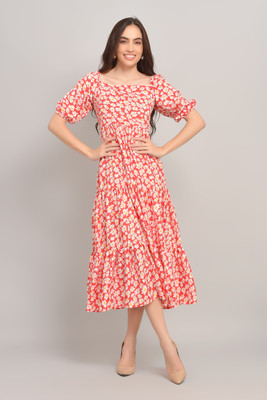 Sabhyanari Women Maxi Red Midi/Calf Length Dress