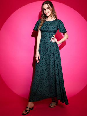Sheetal Associates Women Fit and Flare Green Maxi/Full Length Dress