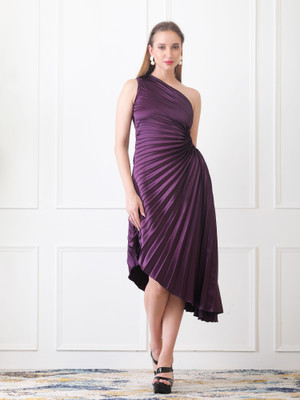 Gaiia Fashion Women Asymmetric Purple Midi/Calf Length Dress
