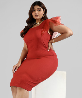 Instafab Plus Women A-line Red Knee Length Dress