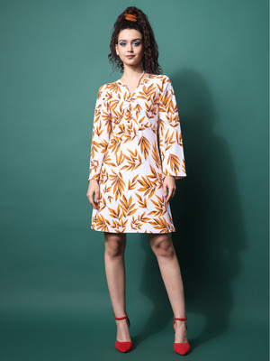 PURVAJA Women A-line Yellow Above Knee/Mid Thigh Length Dress